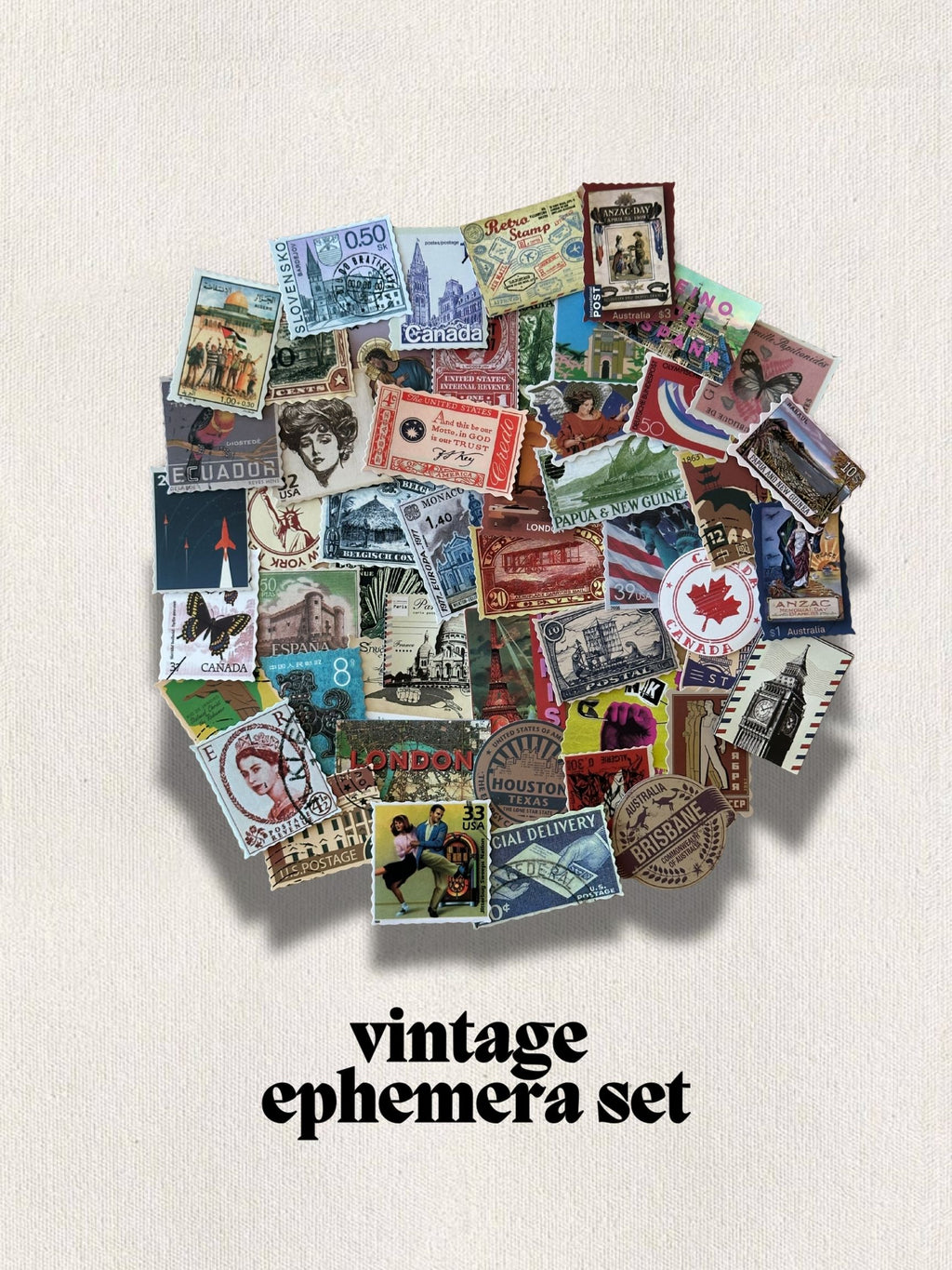 Vintage Stamp Ephemera Set 50 Pieces