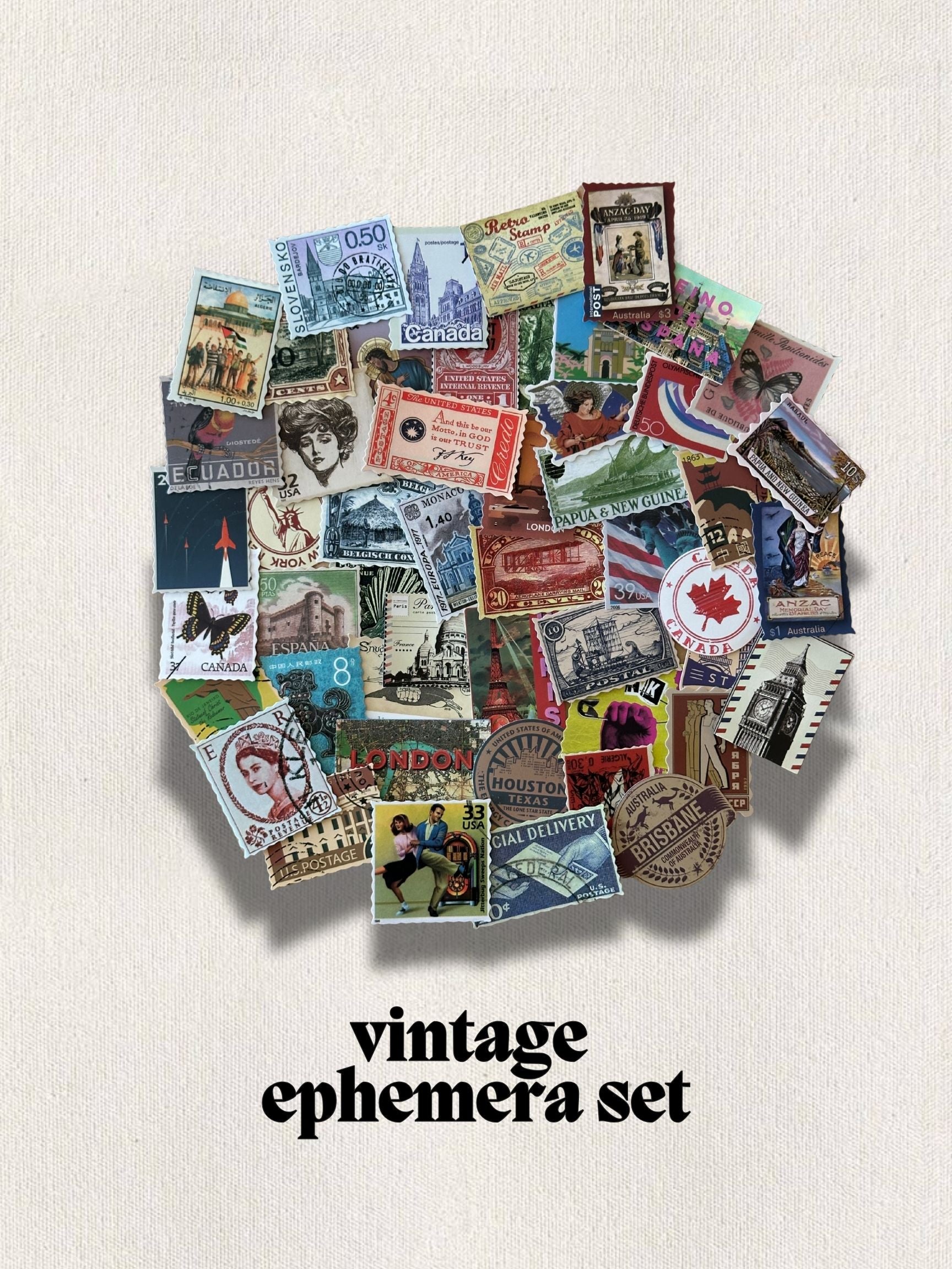 Vintage Stamp Ephemera Set 50 Pieces